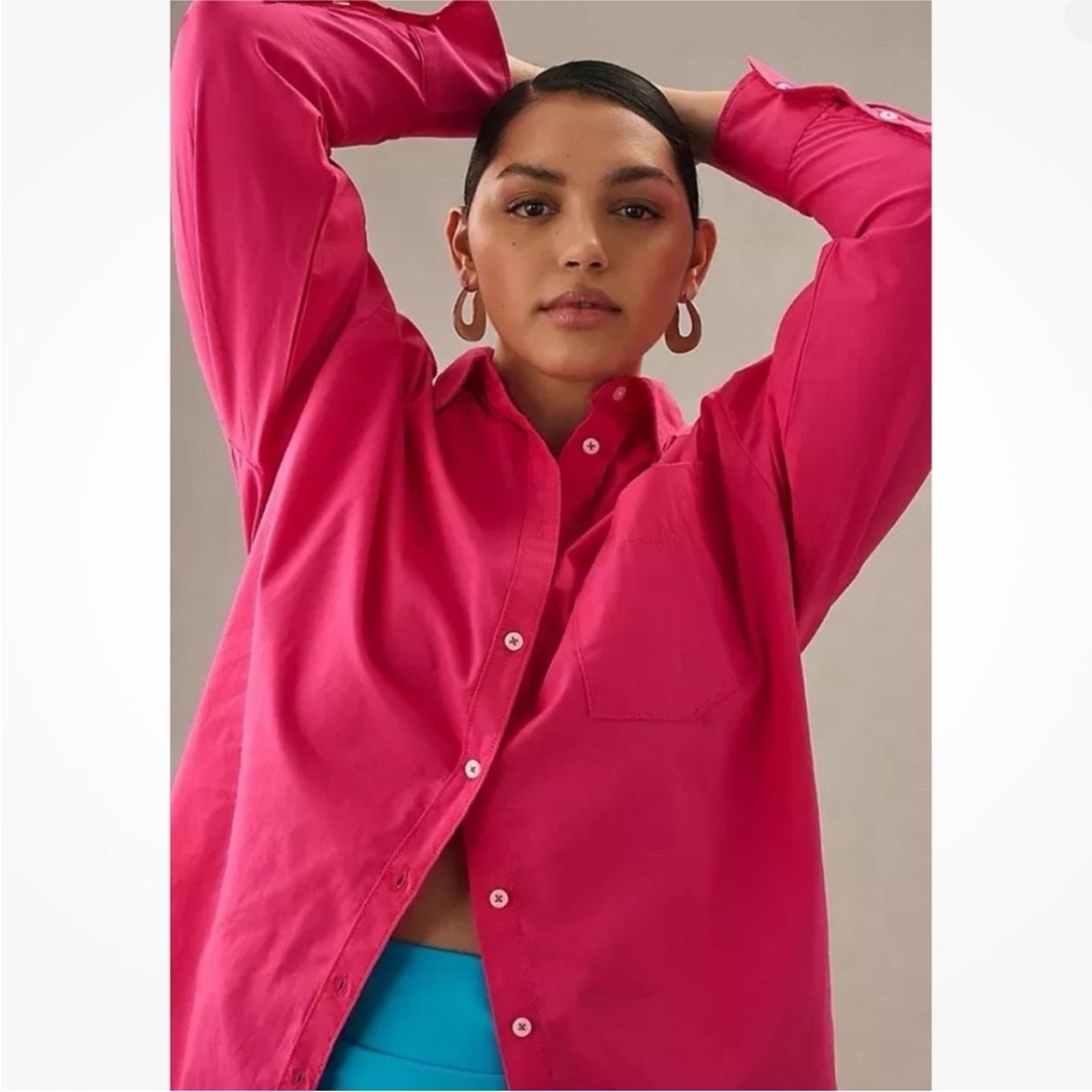 Maeve The Bennett Button Down Long Sleeve Shirt Pink Anthropologie 100% Cotton